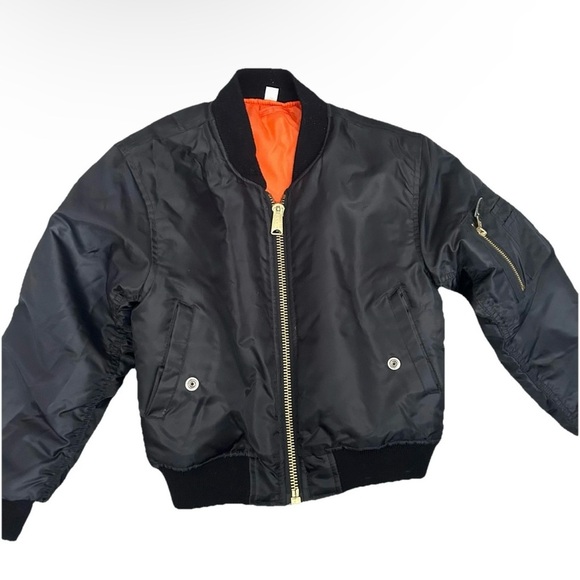 Kids Boys Bomber Jacket Zip-Up Pockets Black Orange Size Medium (8) - Picture 1 of 3